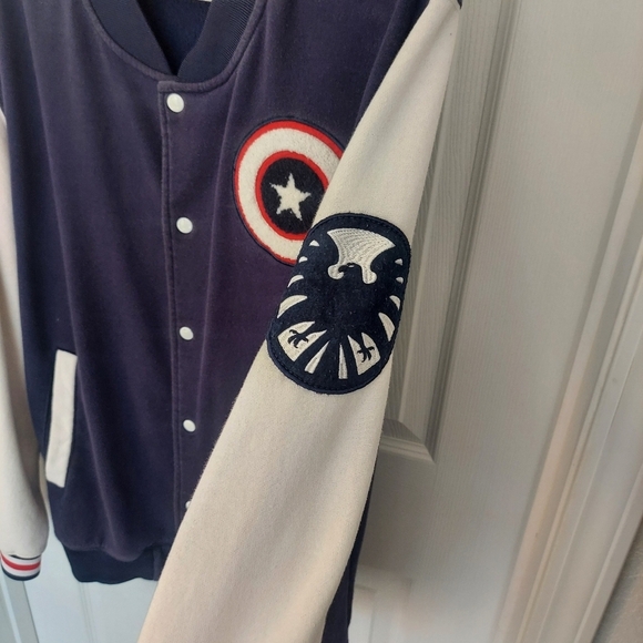 Marvel Captain America Red White Blue Button Up Varsity Jacket Size 2XL - Picture 5 of 9